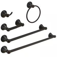 5-Piece Bath Hardware Set with 2-Towel Bars/Racks, Towel/Robe Hook, Toilet Paper
