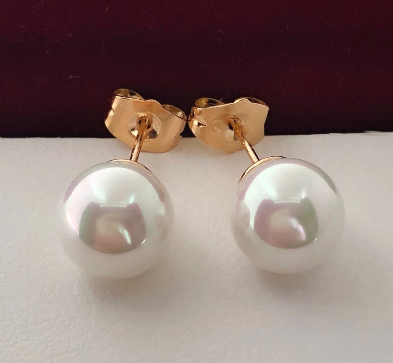 Luxus Perlen Ohrstecker Ohrringe Perlen Rolled Gold 18K vergoldet Damen 8mm - Bild 3 von 4