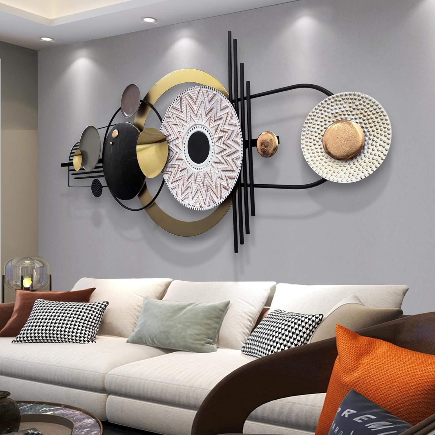 Wall Decor,Modern Creative Metal Geometric Circular Decor Wall Art, 59X24 in Lar