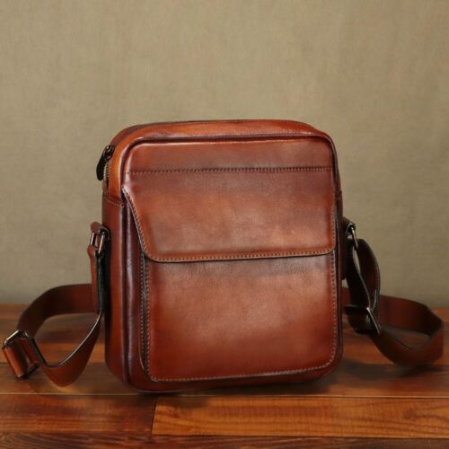 Men Shoulder Bag Genuine Leather Crossbody Bag Vintage Messenger Bag Sling Purse - Picture 1 of 13