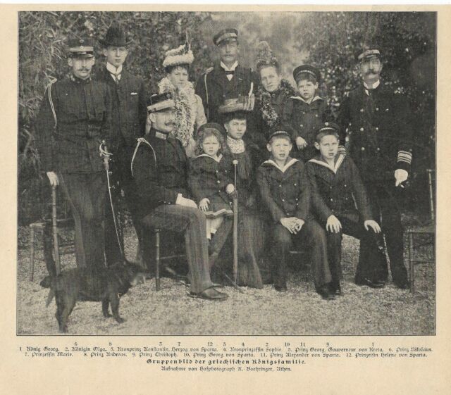 Griechische Königsfamilie Gruppenbild 1900 Hist. Bilddokument Foto
