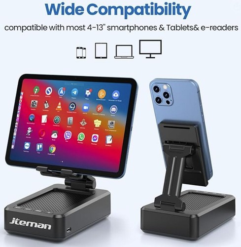 Cell Phone/Tablet Stand, Wireless Bluetooth Speaker, Rechargeable, HD Surround - Photo 8 sur 9