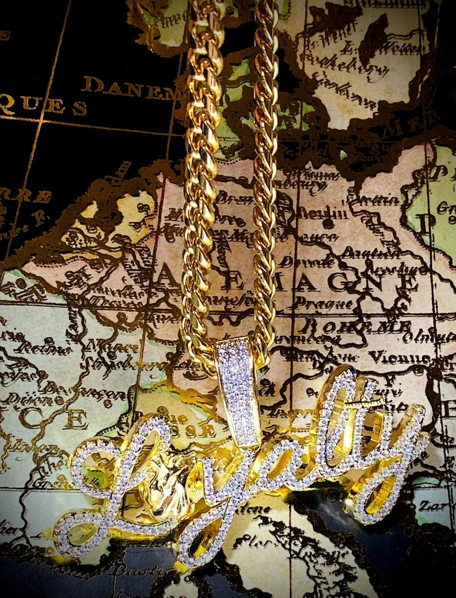 Mens Iced 8mm Miami Cuban Chain 14k King Loyalty Font Gold