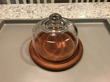 Himark  Cheese Keeper Server Teakwood Base Cutting Board Glass Dome Lid
