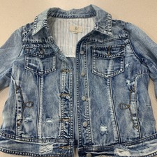 Lost Womens Jacket Size L Factory Distressed Blue Denim Buttons Embroidery