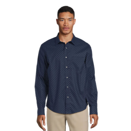 George Men's Long Sleeve Poplin Button-Up Shirt Blue Cove Geo Size L - Picture 2 of 16
