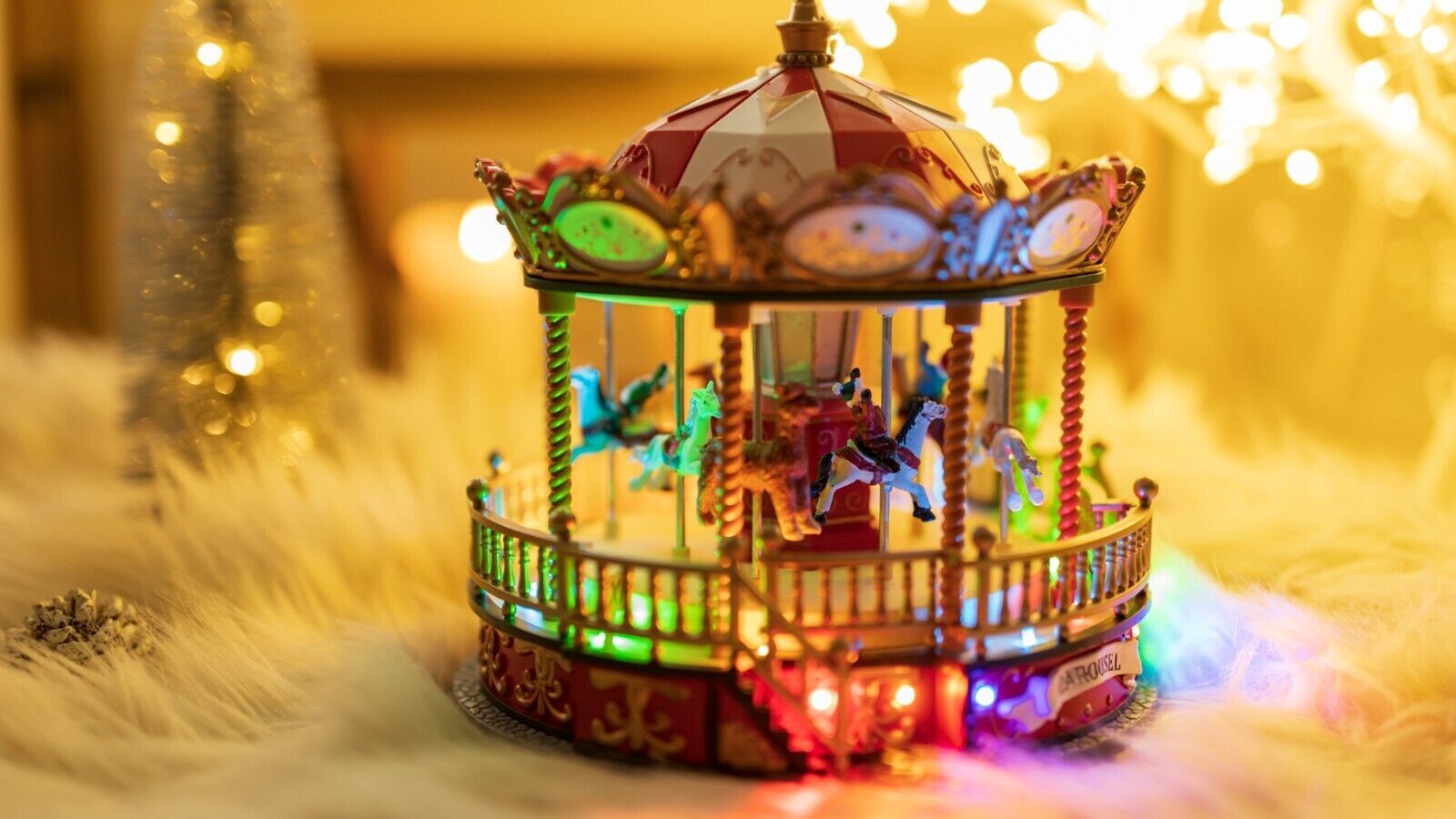 Christmas Light Up Carousel Decoration Animated Musical Colour Changing