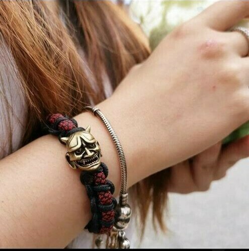 Japanese Oni Mask Samurai Bracelet, Ninja Paracord, Japanese
