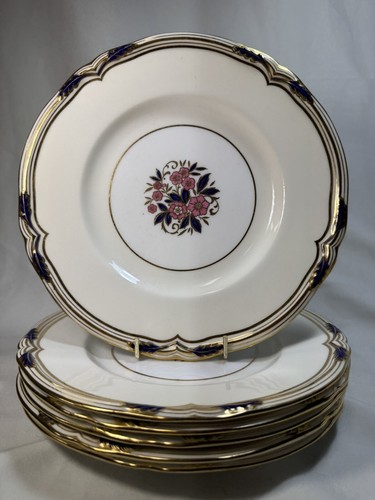 (6) Minton for Tiffany & Co Pink Floral/Gold on Cream 8.75 Inch LUNCHEON PLATES - Picture 5 of 11