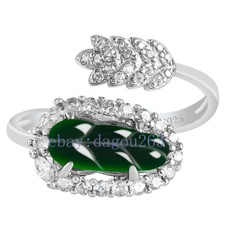 Certified natural A-grade Black jadeite ice glutinous leaf 925silver ring