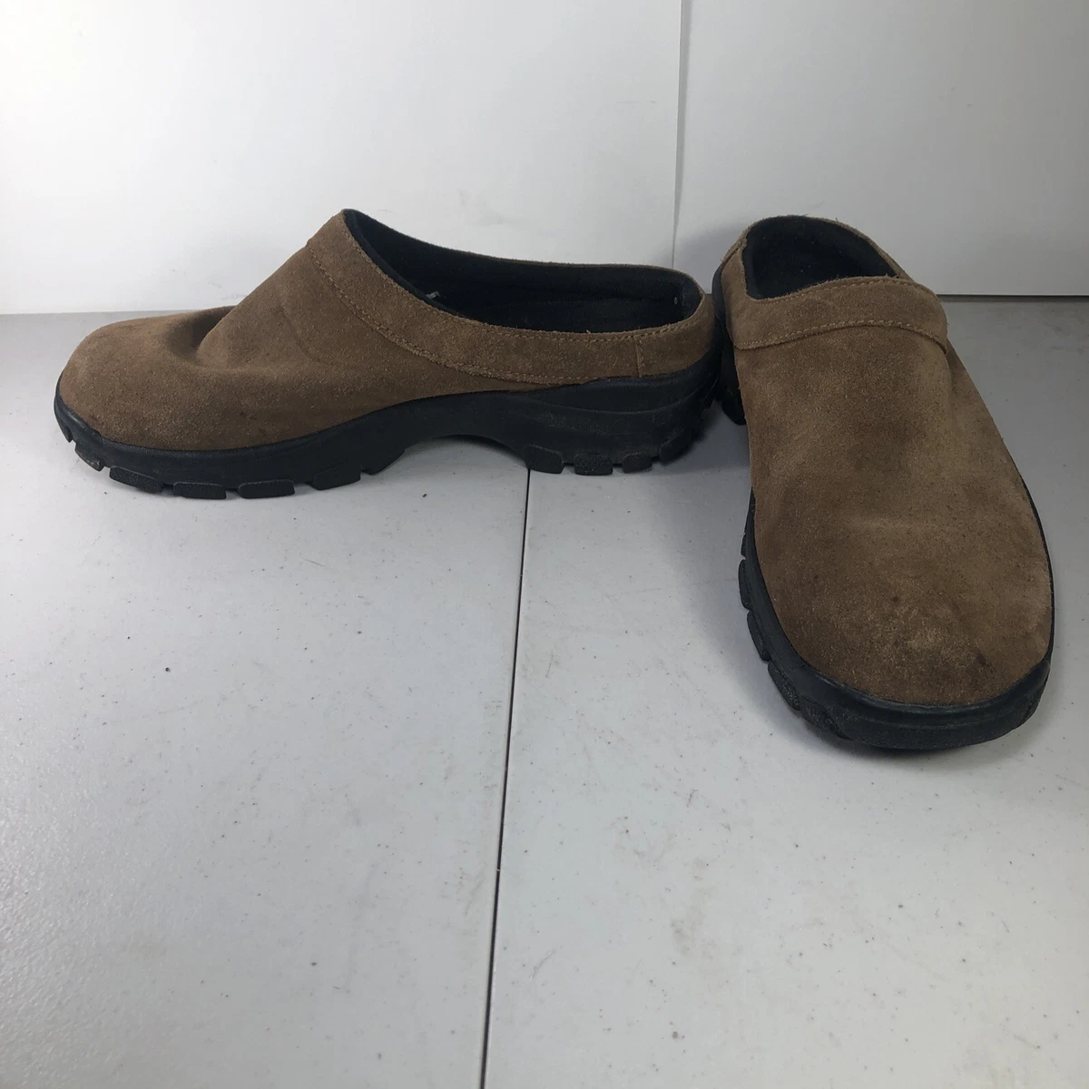 Lands End Suede Mules Light Brown Slip On Clogs Womens Sz 8HM Shoe