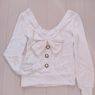 Tralala Woman Liz Lisa White Knit Ribbon Long Sleeve Y2K Used Tralala Woman Liz Lisa White Knit Ribbon Long Sleeve Y2K Used