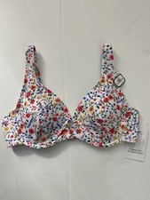 TIME TRU Medium 8-10 Ditsy Botanical Floral Print Bikini TOP NWT