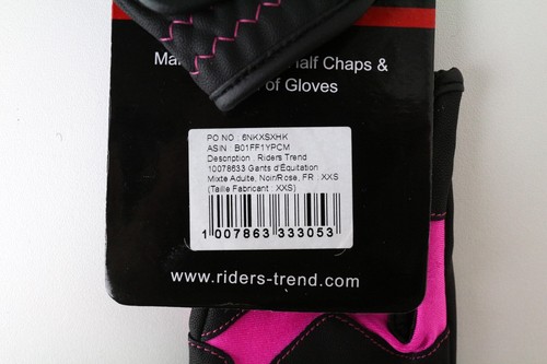 Riders Trend Damen Handschuhe 2XS Rosa Schwarz Reiter SPORTS Activewear Logo - Picture 6 of 6
