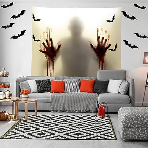 5X5ft Halloween Curtains Decorations Window Banner Cover Large Backdrop Wall - Picture 3 of 6