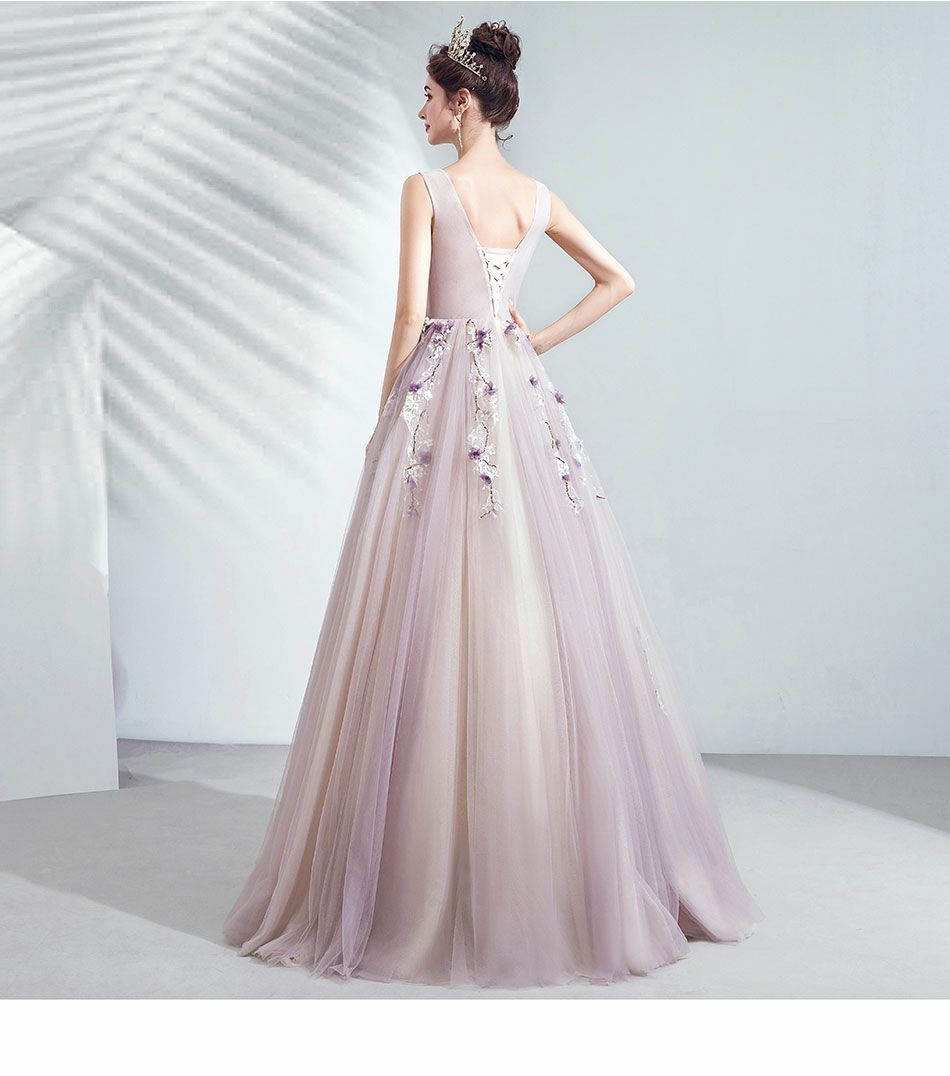Sexy V Neck Halter Backless Purple Long Party Dress with Split, DP3661 main image 0