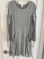 Loft Lounge Women’s Sz S Tunic Dress Gray Marled Knit Pockets Lagenlook Soft