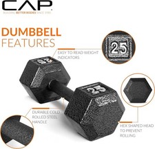 1XBlack Single Dumbbell 10/12/15/20/25/30lb Cast Iron Hex Dumbbell Home Gym Yoga