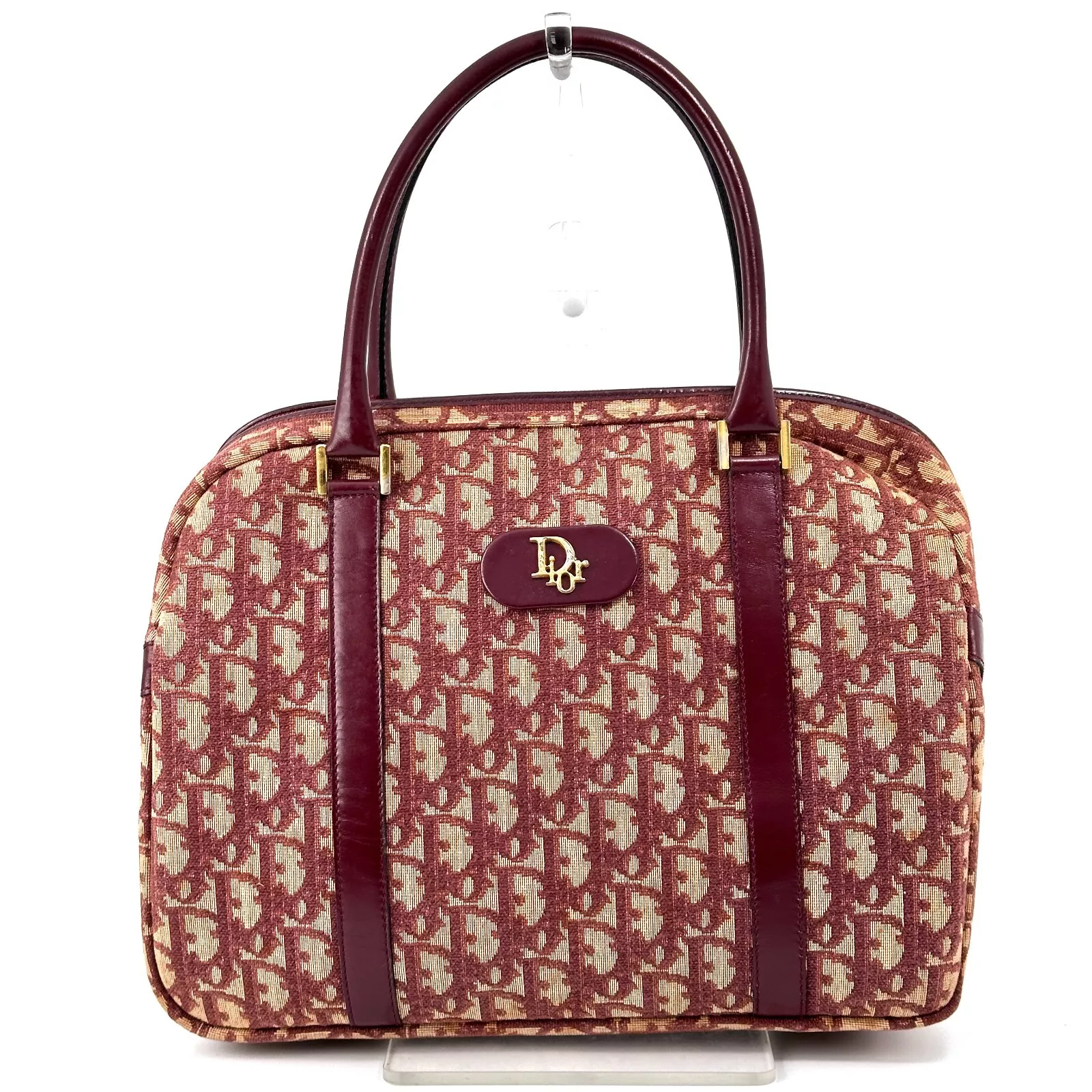 Sac à main Christian Dior trotteur toile rouge vintage authentique #676