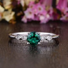 Round Cut Green Diamond Solitaire Engagement Wedding Ring 14K White Gold Finish