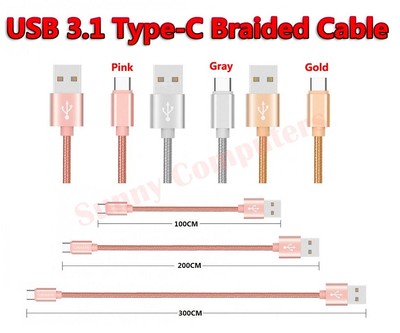 Braided USB 3.1 Type-C to Type-A Power Data Cable For Huawei P20 Pro Mate10 3M