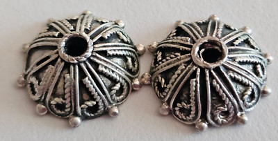 2 Large Sterling Silver BALI Bead Caps 5.7gms High Dome 18mm
