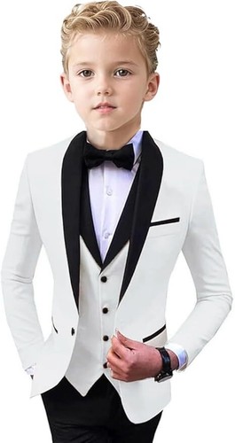 Boys Tuxedo 4 Piece Suit Set,Slim Fit Suit for Boys Wedding Outfit Ring Bearer - Picture 3 of 30