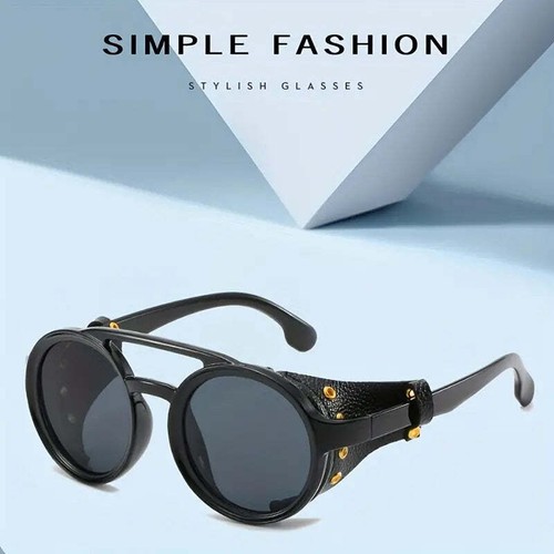 Glacier Windproof Mountaineering Steampunk Style Round Vintage Glasses Retro BLK - Picture 5 of 6