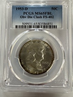 1953 D PCGS MS65FBL Franklin half dollar Bugs Bunny die clash
