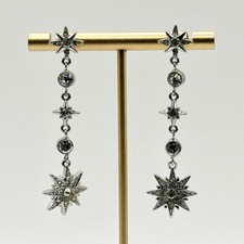 Celestial Star Rhinestone Earrings Silver Tone Dangle Drop Pierced