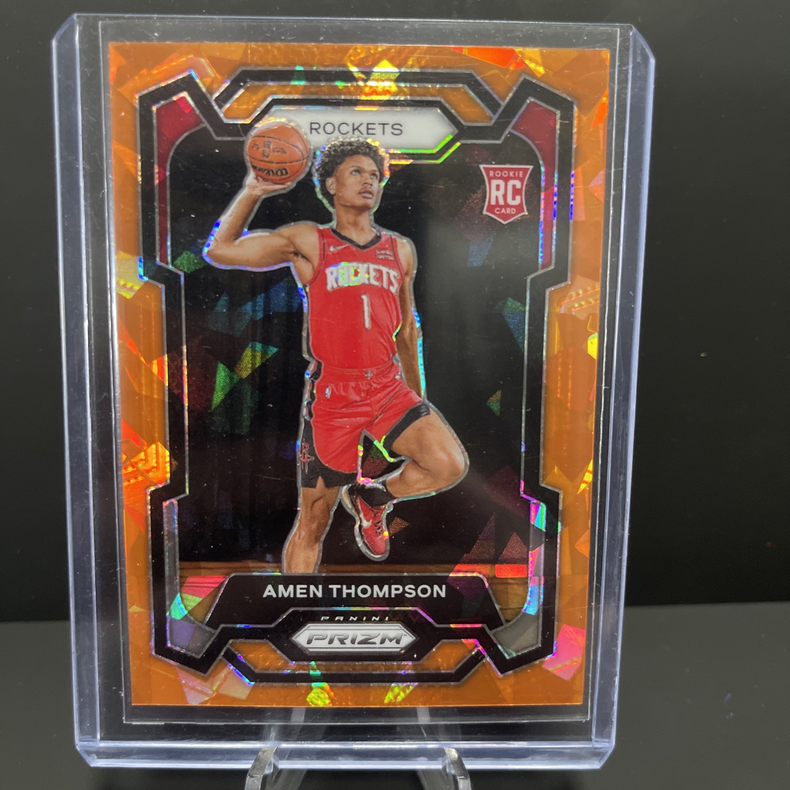 2023-24 Panini Prizm #150 Amen Thompson Orange Ice Prizm Rookie Rc