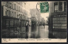 Old postcard Puteaux, Crue de la Seine 1910, Rue Godefroy 