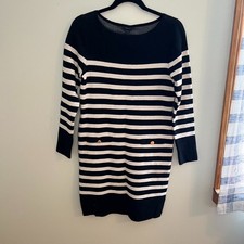 NWT ANN TAYLOR FACTORY Black & White Striped Thick Knit Dress Button Pockets S