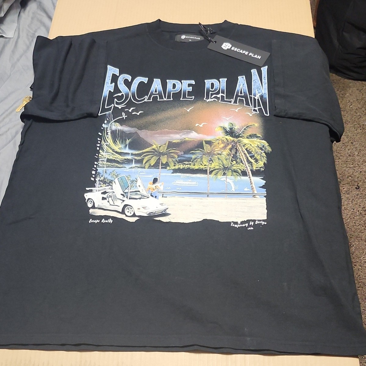 Escape Plan Men's Graphic Print Cotton Crew Neck T-Shirt Black XXL
