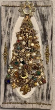Vintage Jewelry Art Christmas Tree Framed Signed With Lights
