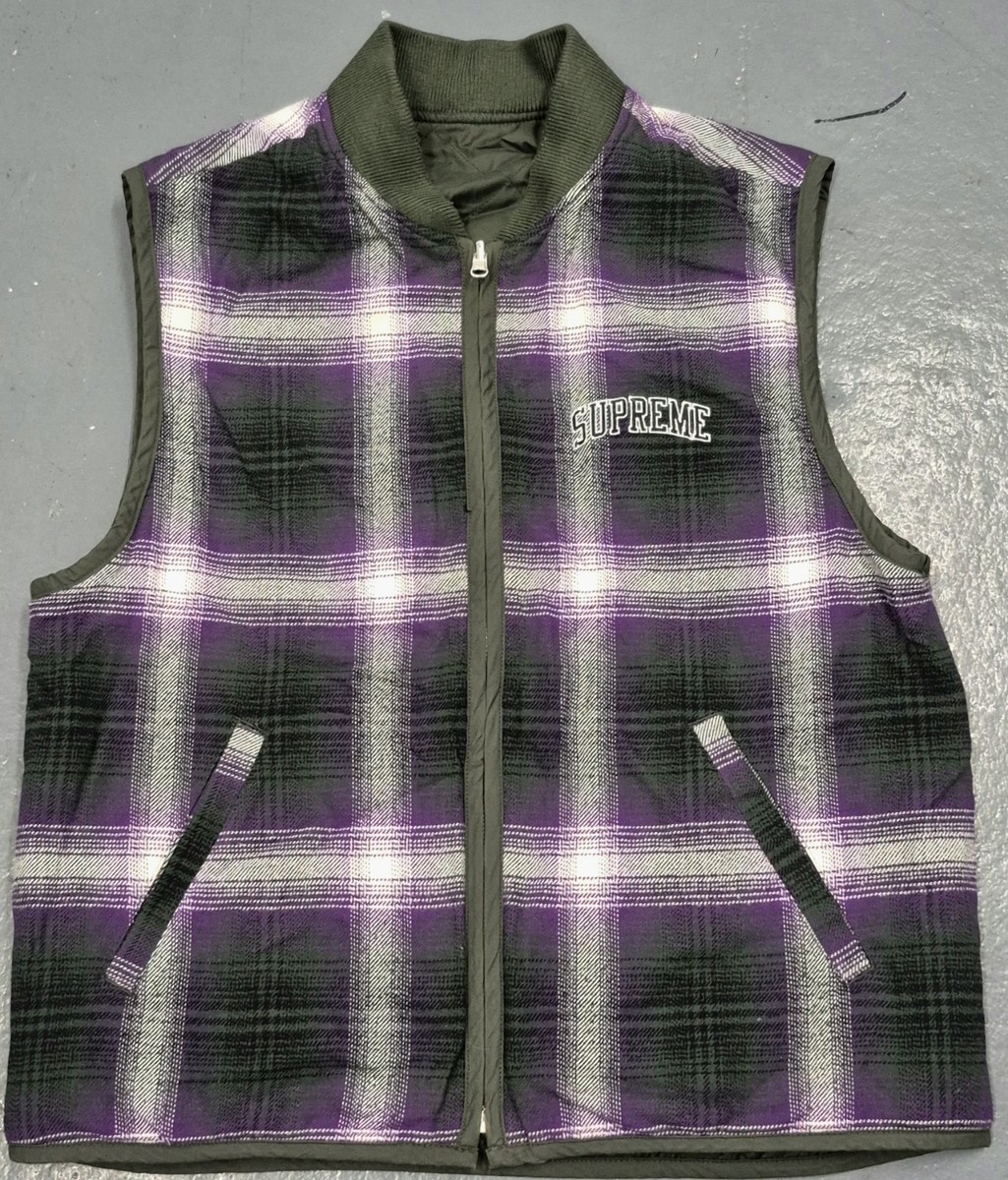 Supreme Reversible Vest FW17 Purple Shadow Plaid /Olive Green Men