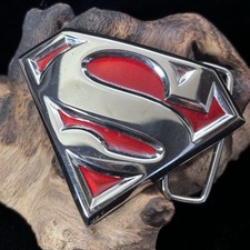 SUPERMAN BELT BUCKLE GTO Design Studios Silver Tone Red Enamel DC Comics