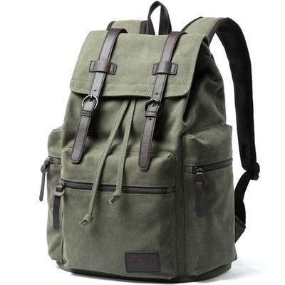 Vintage Canvas Backpack for Men Olive Green Rucksack Fit 15.6 inch Laptop Ret...