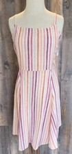 Gap Pink White Striped Linen Spaghetti Strap Fit Flare Dress Size M