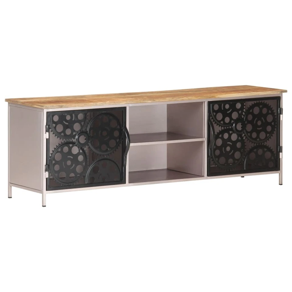 TV Cabinet Rough Mango Wood with Iron Accents vidaXL - Image 2 of 4