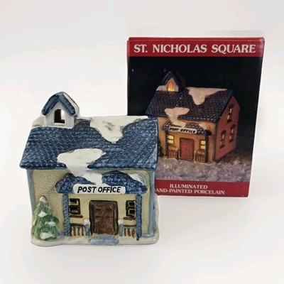 Vtg St Nicholas Square Post Office Village Lighted Ceramic SNS with Box