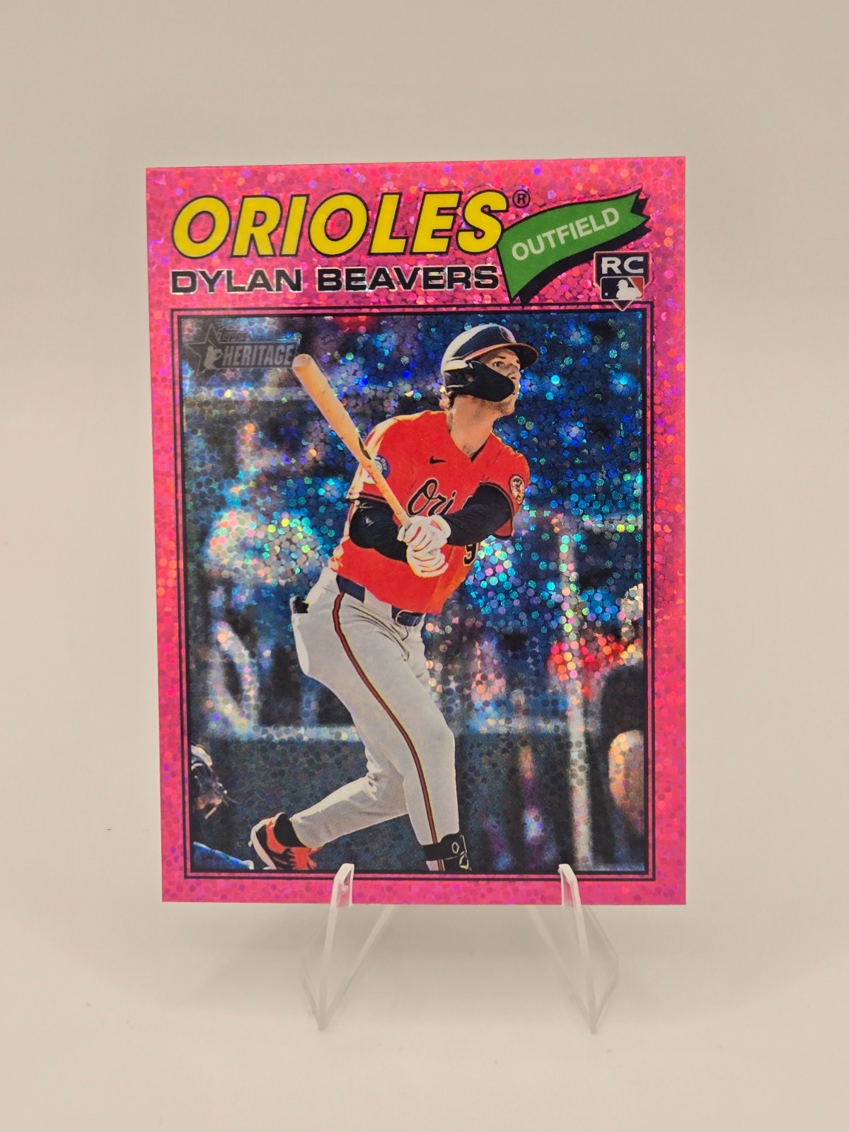 2026 Topps Heritage - Dylan Beavers #48 Chrome Pink Sparkle (RC) Orioles