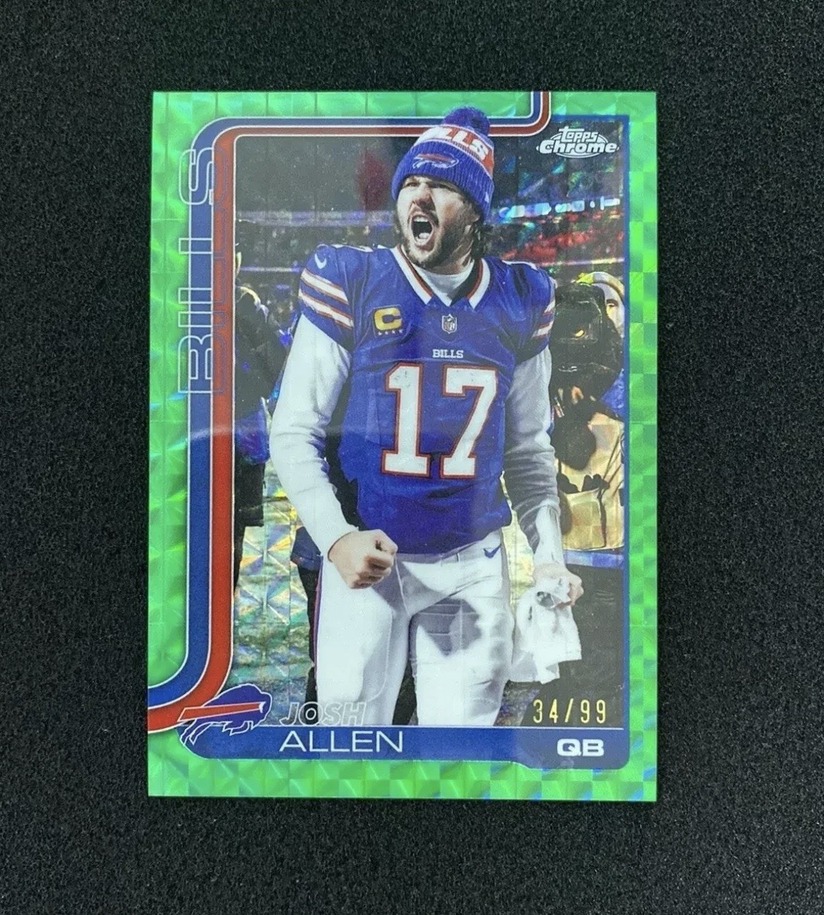 Josh Allen 2025 Topps Chrome #34 Image Variation Green Geometric Refractor #/99