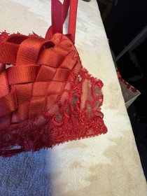 Agent Provocateur Dioni Plunge Underwired Bra 32A $695 EUC Red Sexy Plunge