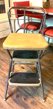 Vintage Cosco  Step Stool Chair brown  Vinyl 2 Step Pull Out MCM Ladder