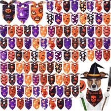 100 Pcs Halloween Dog Bandanas Bulk Pumpkin Bandanas for Dogs Triangle Kerchi...