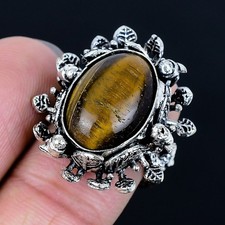 Alluring Tiger Eye Gemstone Handmade 925 Sterling Silver Ring Size 7