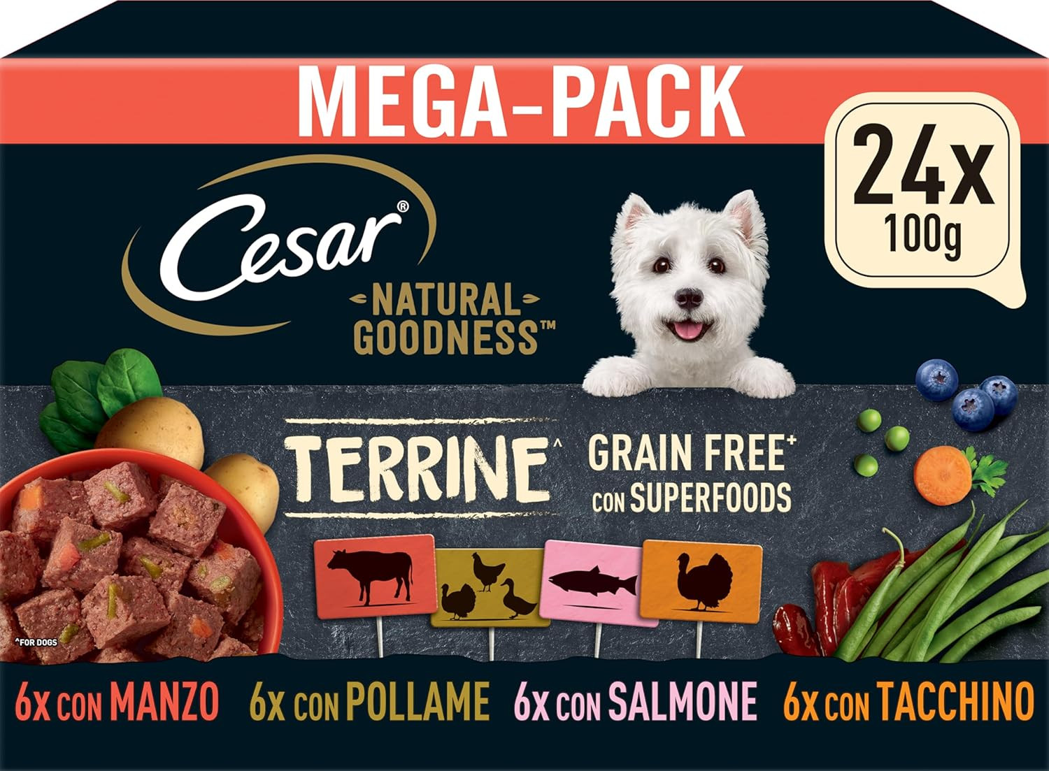 Cesar Natural Goodness Terrine per Cani - Mix Pollame Tacchino Manzo