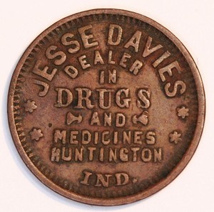 HUNTINGTON, INDIANA CIVIL WAR MERCHANT TRADE TOKEN; IN