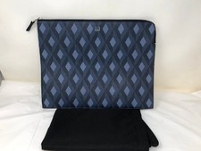 Dunhill Cadogan Engine Turn Clutch Bag Blue Used Pouch 27x35.5cm Accessory